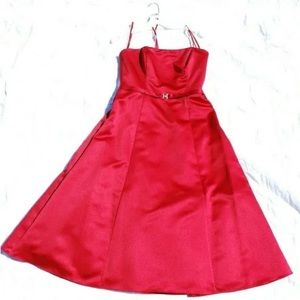David’s Bridal Michaelangelo Cherry Red Strapless Tea Length Dress Size 2
